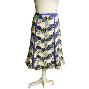 Boden Vintage 100% Cotton Purple & Green Leaf Print A-Line Skirt Size 2